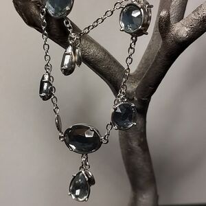 Chico's Necklace Metal Chain smokey Grey Crystals Beads Evening Wear, layered